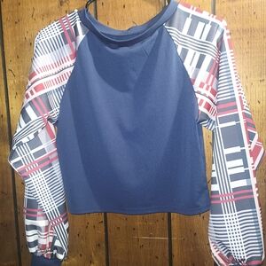 Source Unknown Navy and Plaid Sweatshirt